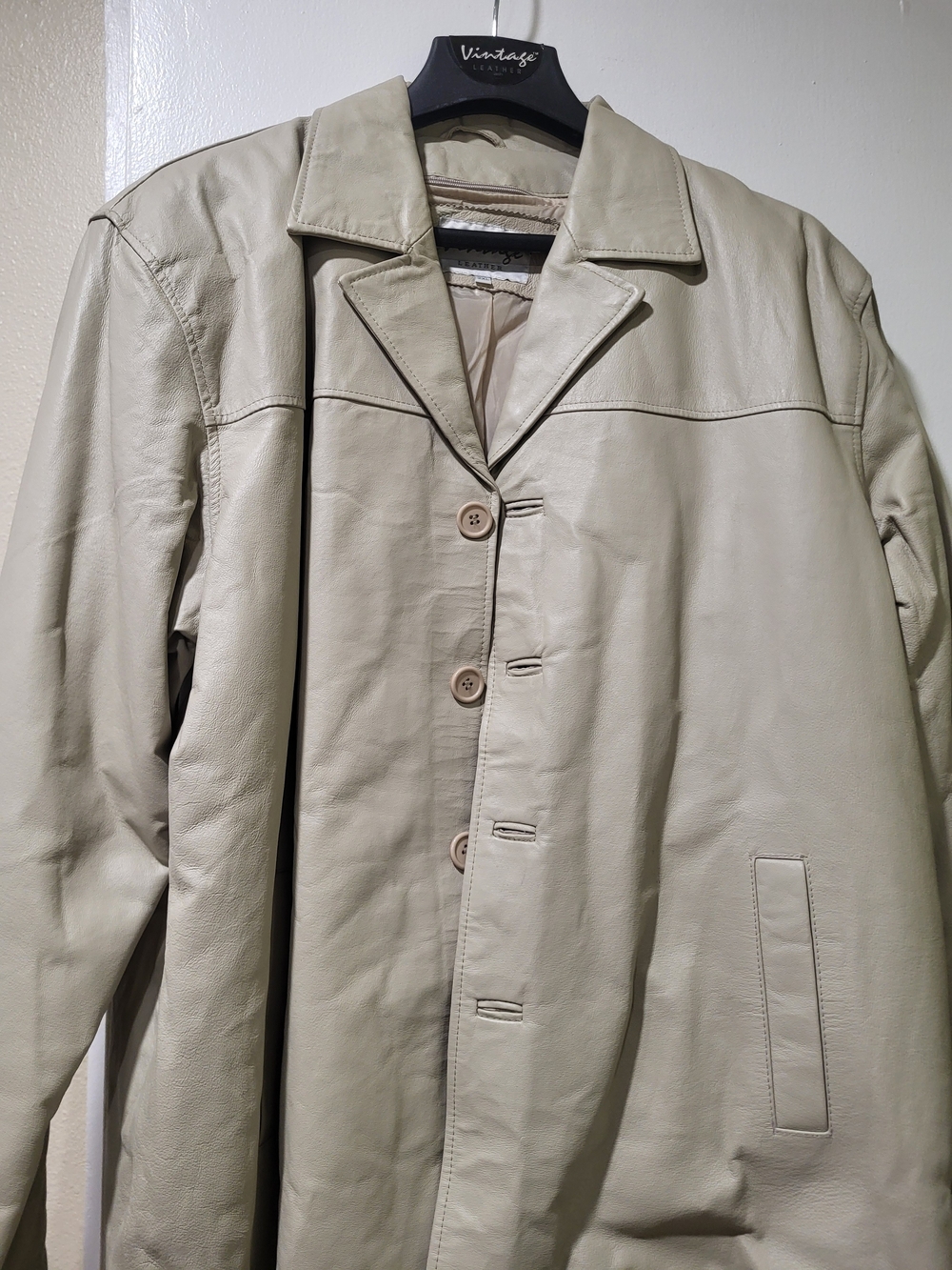 Men's XXL Cream Leather Jacket for Men By Vintage Leather.
